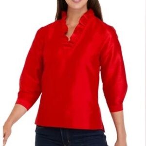 Crown & Ivy NWT plus size lined red puffy sleeve top 1X
